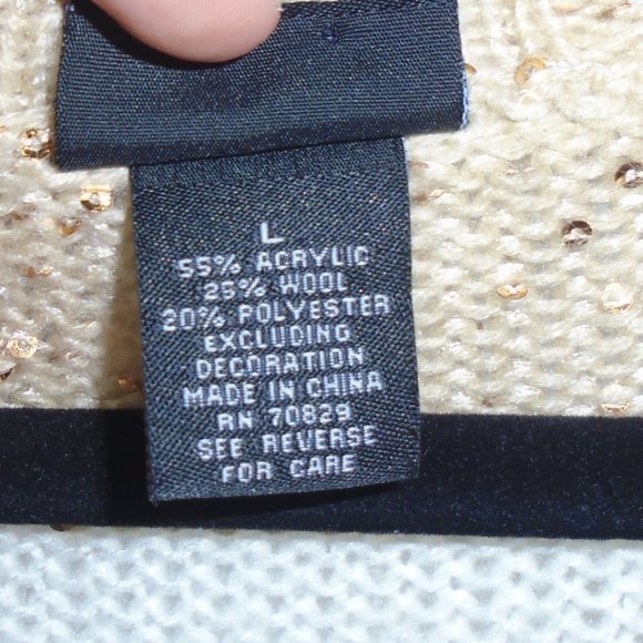 Rue 21 Gold Sequins & White Striped Wool Blend Scoop Neck Sweater Size Large - Picture 5 of 5